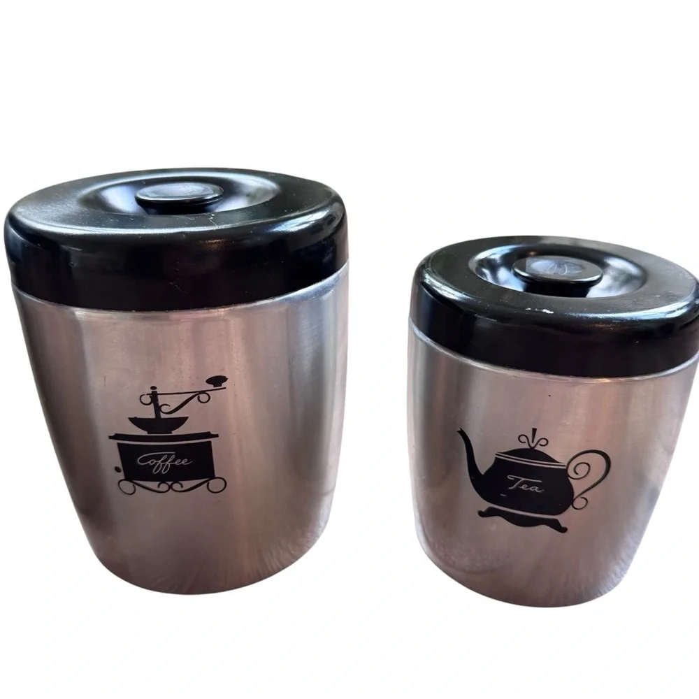 VTG West Bend Aluminum 4 Piece Nest Canister Set Silver With Black Lids USA MCM